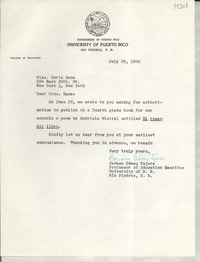 [Carta] 1960 July 29, [Rio Piedras, Puerto Rico] [a] Miss Doris Dana, New York, New York