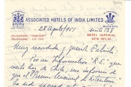[Carta] 1951 ago. 28, [New Delhi, India] [a] Gabriela [Mistral], [Rapallo, Italia]