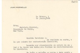 [Carta] 1953 jun. 1, La Habana [a] Gabriela Mistral, New York