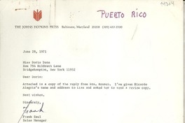 [Carta] 1971 June 28, [Baltimore, Maryland, Estados Unidos] [a] Miss Doris Dana, Box 784 Hildreth Lane, Bridgehampton, New York