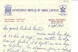 [Carta] 1951 sept. 6, [New Delhi, India] [a] Gabriela Mistral