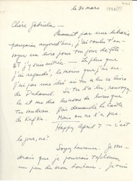 [Carta] [1947?] mars 30, [EE.UU.?] [a] Gabriela [Mistral]