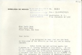 [Carta] 1966 nov. 8, Washington, D. C., [EE.UU.] [a] Miss Doris Dana, Hack Green Road, Pound Ridge, New York, [EE.UU.]