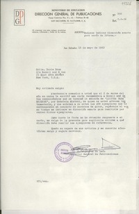 [Carta] 1962 mayo 18, San Salvador, [El Salvador] [a] Srita. Doris Dana, New York, U. S. A.
