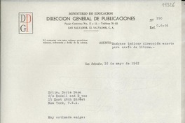 [Carta] 1962 mayo 18, San Salvador, [El Salvador] [a] Srita. Doris Dana, New York, U. S. A.
