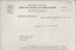 [Carta] 1968 jun. 10, San Salvador, [El Salvador] [a] Srita. Doris Dana, Hack Green Road, Pound Ridge, New York