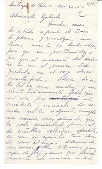 [Carta] 1951 nov. 30, Santiago de Chile [a] Gabriela Mistral