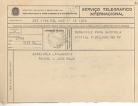 [Telegrama] 1945 nov. 16, Viña del Mar [a] Gabriela Mistral, Río de Janeiro