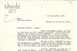 [Carta] 1948 dic. 7, [México D.F.] [a] Gabriela Mistral, Fortín de las Flores, [México]