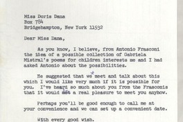 [Carta] 1971 Oct. 19, 122 East 42 street, New York city 10017, [EE.UU.] [a] Miss Doris Dana, Box 784, Bridgehampton, New York 11932, [EE.UU.]