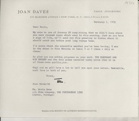 [Carta] 1972 Feb. 1, 515 Madison Avenue, New York, N.Y. 10022, Plaza 9-6250, [EE.UU.] [a] Ms. Doris Dana, co Shaw Company, The Portuguese Line, Lisbon, Portugal