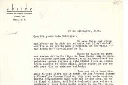 [Carta] 1948 dic. 17, [México D.F.] [a] Gabriela [Mistral], [Fortín de las Flores, México]