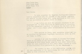 [Carta] 1966 Mar. 17, Santiago, [Chile] [a] Miss Doris Dana, Hack Green Road, Pound Rige, N. Y., U. S. A.