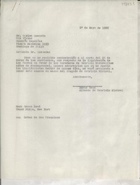 [Carta] 1966 mayo 1, Hack Green Road, Pound Ridge, New York, [Estados Unidos] [a] Sr. Carlos Quezada, RCA Víctor, Sección Regalías, Vicuña Mackenna 3333, Santiago de Chile