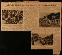 Gabriela Mistral escribe sobre el terremoto de Chile un recado a los amigos de América
