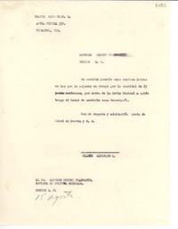 [Carta] 1950 ago. 15, Veracruz [a] Alfonso Méndez Plancarte, México D. F.