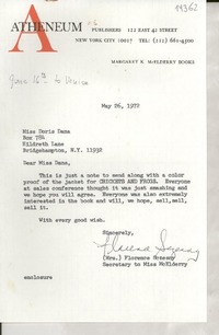 [Carta] 1972 May 26, 122 East 42 street, New York city 10017, [Estados Unidos] [a] Miss Doris Dana, Box 784, Hildreth Lane, Bridgehampton, N. Y. 11932