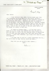 [Carta] 1972 Aug., Paper Mill Road, Roslyn, N. Y. 11576, [EE.UU.] [a] Dear Doris [Dana]