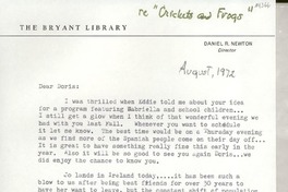 [Carta] 1972 Aug., Paper Mill Road, Roslyn, N. Y. 11576, [EE.UU.] [a] Dear Doris [Dana]