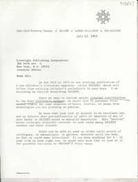 [Carta] 1972 July 13, [La Salle, illinois, Estados Unidos] [a] Liveright Publishing Corporation, 386 Park Ave. S. New York, N. Y. 10016, Juvenile Editor