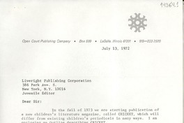 [Carta] 1972 July 13, [La Salle, illinois, Estados Unidos] [a] Liveright Publishing Corporation, 386 Park Ave. S. New York, N. Y. 10016, Juvenile Editor