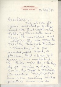 [Carta] 1972 Sept. 2, The Farm House, Moriches, New York 11955, [EE.UU.] [a] Dear Doris [Dana]