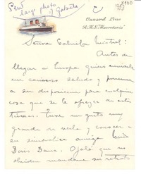 [Carta] 1953 a bordo del R.M.S. "Mauretania" [a] Gabriela Mistral