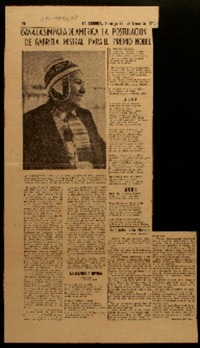 Gana simpatía de América la postulación de Gabriela Mistral para el premio Nobel