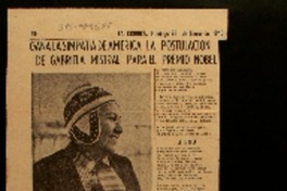 Gana simpatía de América la postulación de Gabriela Mistral para el premio Nobel