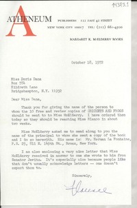 [Carta] 1972 Oct. 18, 122 East 42 street, New York city 10017, [Estados Unidos] [a] Miss Doris Dana, Box 784, Hildreth Lane, Bridgehampton, N. Y. 11932