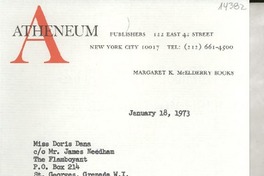 [Carta] 1973 Jan. 18, 122 East 42 street, New York City 10017, [EE.UU.] [a] Miss Doris Dana, co Mr. James Needham, The Flamboyant, P.O. Box 214, St. Georges, Grenada, W.I.
