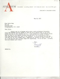 [Carta] 1973 May 10, 122 East 42 street, New York City 10017, [EE.UU.] [a] Miss Doris Dana, Box 784, Hildreth Lane, Bridgehampton, N. Y. 11932, [EE.UU.]