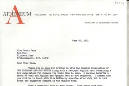 [Carta] 1973 June 27, 122 East 42 street, New York City 10017, [EE.UU.] [a] Miss Doris Dana, Box 784, Hildreth Lane, Bridgehampton, N. Y. 11932, [EE.UU.]