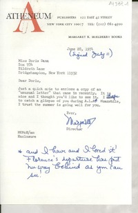 [Carta] 1974 June 28, 122 East 42 street, New York City 10017, [EE.UU.] [a] Miss Doris Dana, Box 784, Hildreth Lane, Bridgehampton, N. Y. 11932, [EE.UU.]