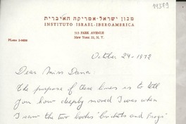 [Carta] 1972 Oct. 24, [New York, Estados Unidos] [a] Dear Miss Dana