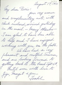 [Carta] 1973 Aug. 17, [EE.UU.] [a] My dear Doris [Dana], [EE.UU.]