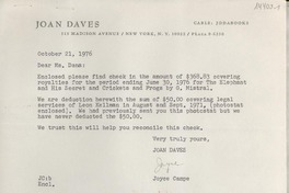 [Carta] 1976 Oct. 21, 515 Madison Avenue, New York, N. Y. 10022, [EE.UU.] [a] Ms. Doris Dana, Hildreth Lane, Box #784, Bridgehampton, L. I., N.Y. 11932, [EE.UU.]