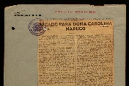 Recado para Dona Carolina Nabuco