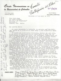 [Carta] 1973 ene. 22, Brooklyn, [EE.UU.] [a] Miss Doris Dana, co James Needham, Box 214, "The Flamboyant" St. George's Grenada, West Indies