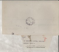 [Telegrama] 1946 ene. 22, San Juan, [Puerto Rico] [a] Gabriela Mistral, Chilian Embassy, Paris, [Francia]