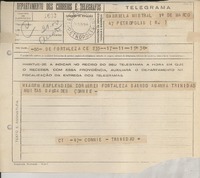 Telegrama 1944 jun. 11, Fortaleza C E, [Brasil] [a] Gabriela Mistral, Petrópolis, R J, [Brasil]