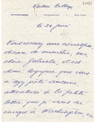 [Carta] 1942 jun. 24, New York [a] Gabriela Mistral