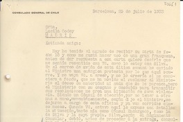 [Carta] 1933 jul. 20, Barcelona, [España] [a] Lucila Godoy, Madrid, [España]