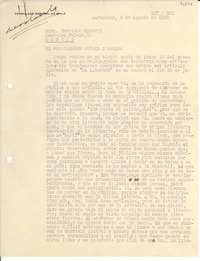 [Carta] 1933 ago. 3, Barcelona, [España] [a] Gabriela Mistral, Madrid, [España]