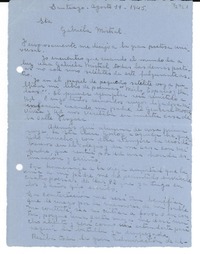 [Carta] 1945 ago. 19, Santiago, [Chile] [a] Gabriela Mistral