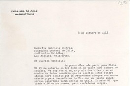 [Carta] 1946 oct. 8, Washington [D.C., EE.UU.] [a] Gabriela Mistral, Los Angeles, California