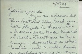 [Carta] 1946 nov. 15 [a] Gabriela [Mistral]
