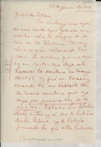 [Carta] 1949 jun. 13 [a la] Querida Palma