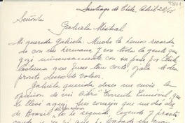 [Carta] 1955 abr. 28, Santiago, Chile [a] Gabriela Mistral