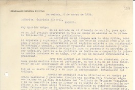 [Carta] 1934 mar. 6, Barcelona, [España] [a] Gabriela Mistral, Madrid, [España]